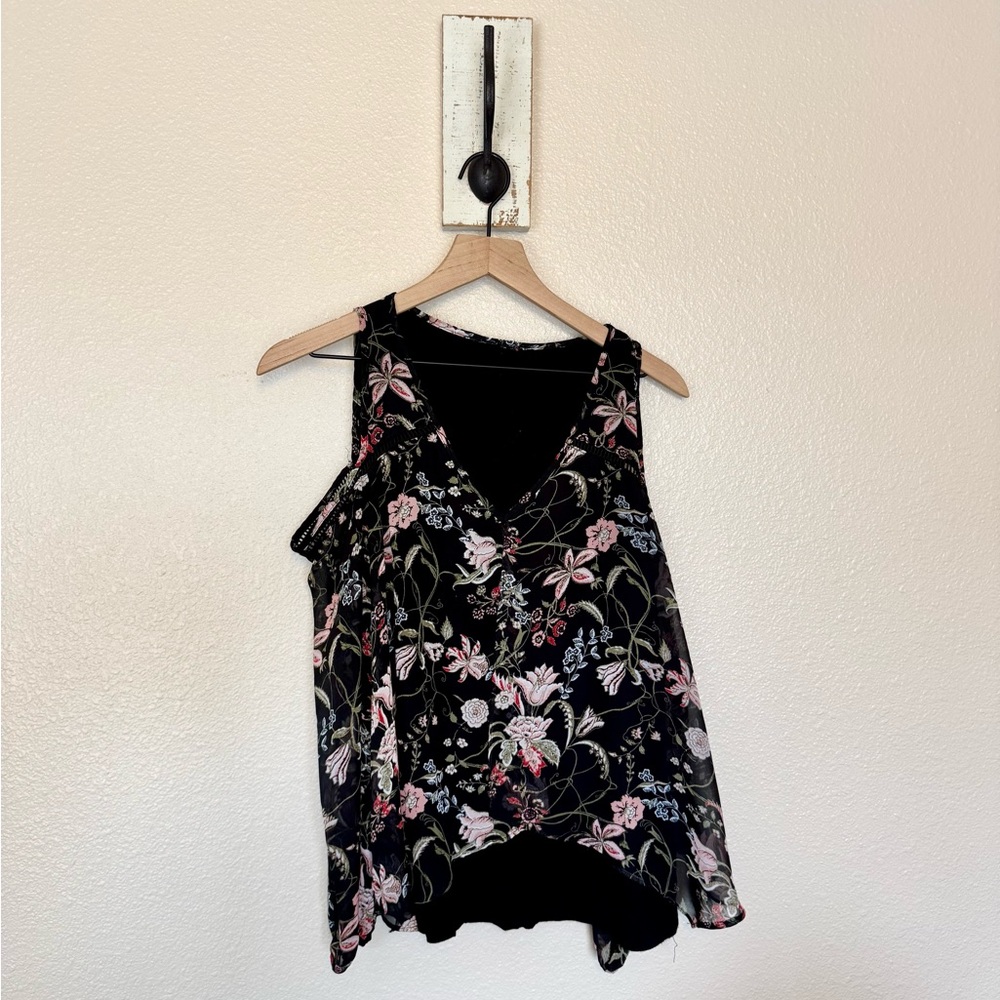 JCPenney • Asymmetrical Black Floral Cold Shoulder Tank Top Blouse